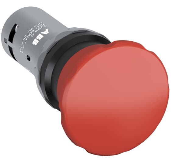 ABB Controls 22mm Pushbutton; Mushroom (40mm); Red; 1NO / 1NC; Momentary
